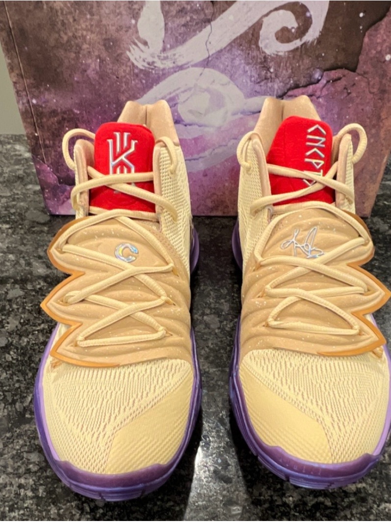 Nike Concepts Kyrie 5 Ikhet Beige And Purple Basketball Shoes 11.5